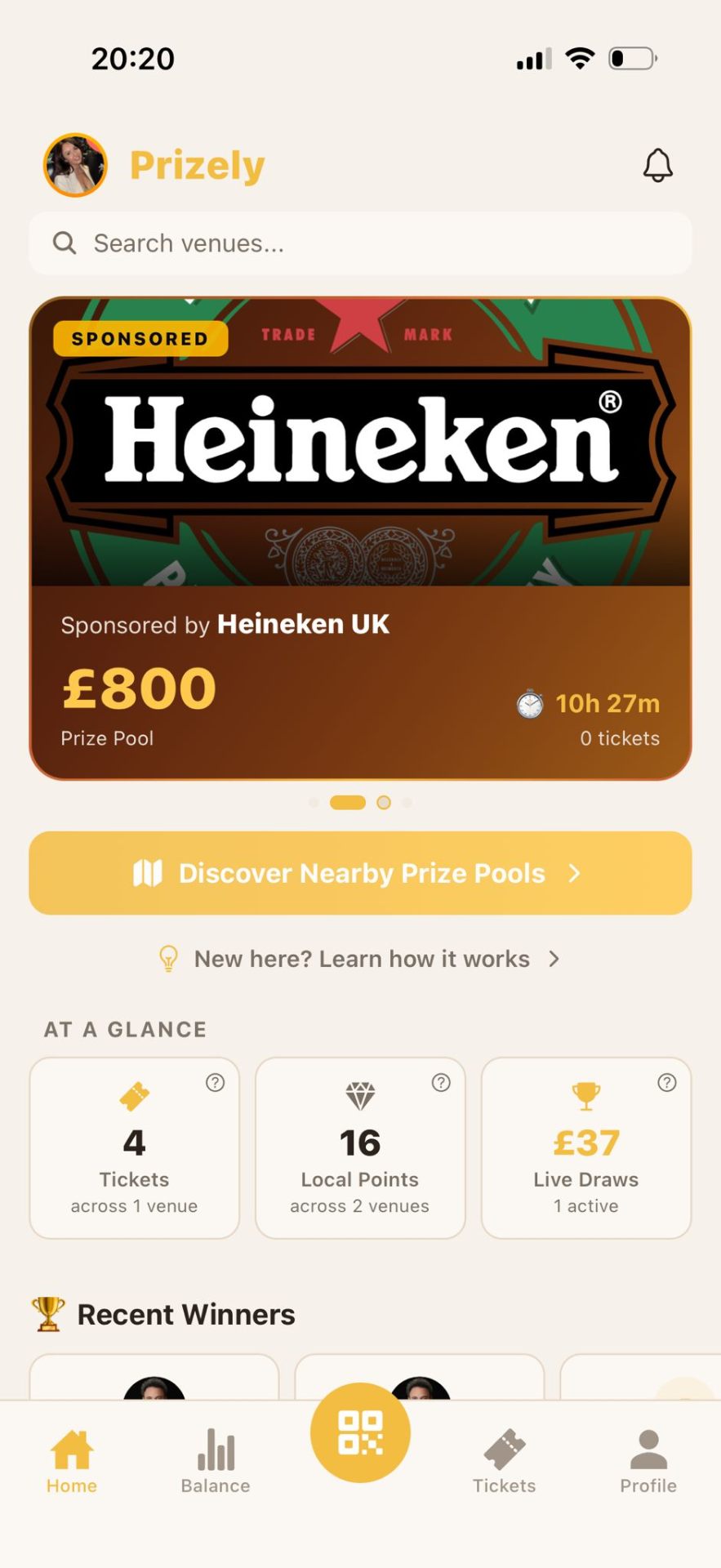Prizely mobile app - Heineken UK £800 prize pool